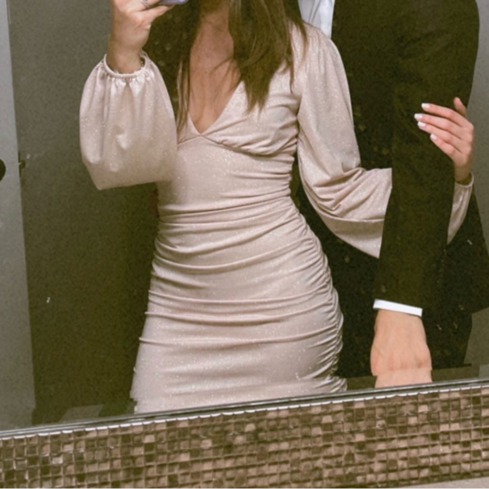 Windsor Cream Long Sleeve Ruched Dress